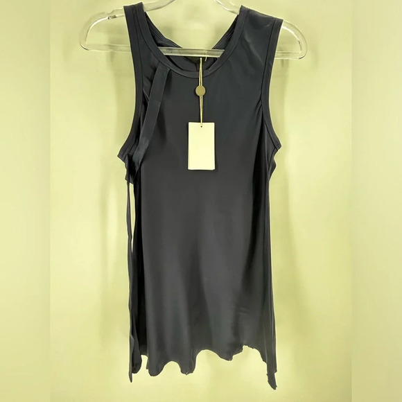 NWT Helmut Lang Navy Satin Sleeveless Asymmetrical  Harness Shoulder Top Size S - Picture 4 of 16